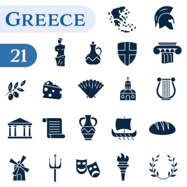 Kültür, mimari ve mutfağı kapsayan, Yunanistan 'a adanmış bir dizi şık Doodle ikonu. EPS 10.