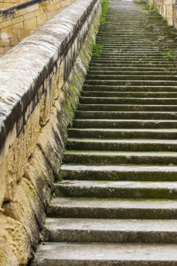 Yosun Taşı Merdiven Eski Şehir Merkezinde Yıpranmış Duvar Boyunca
