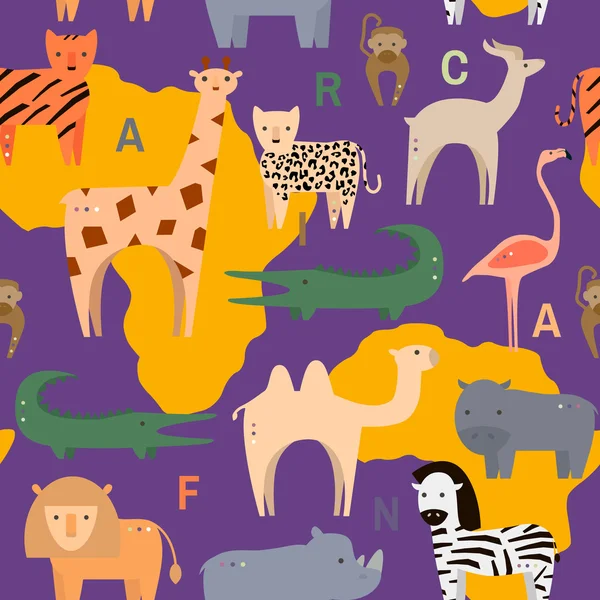 Безшовні візерунок з африканських тварин в плоскі геометричні стилі. Векторні ілюстрації — стоковий вектор