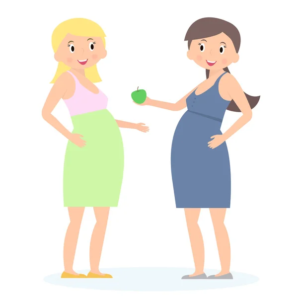 Duas engraçadas grávidas. Esperando conceito. Estilo plano. Ilustração vetorial —  Vetores de Stock