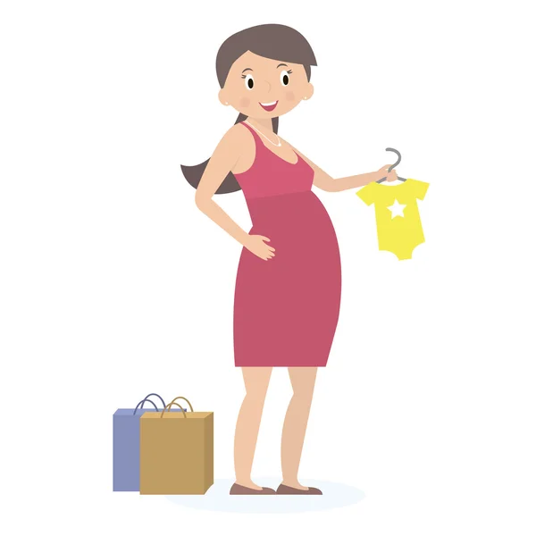 Mulher grávida nas compras. Conceito de expectativa. Estilo plano. Ilustração vetorial —  Vetores de Stock