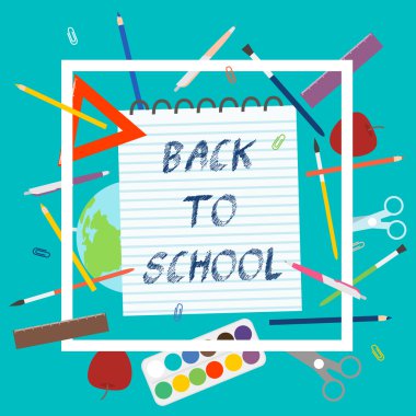 Okul malzemeleri ile okula dönüş. vektör çizim