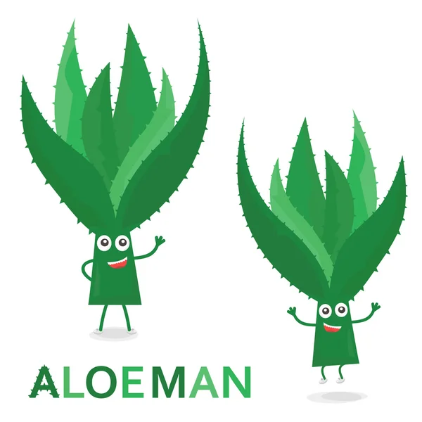 Personagens de aloés. Cartoon Aloe Man isolado em branco. Ilustração vetorial . — Vetor de Stock