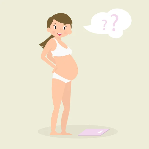 Soins de santé aux femmes enceintes. Femme enceinte mignonne pesé sur les balances Illustration vectorielle — Image vectorielle