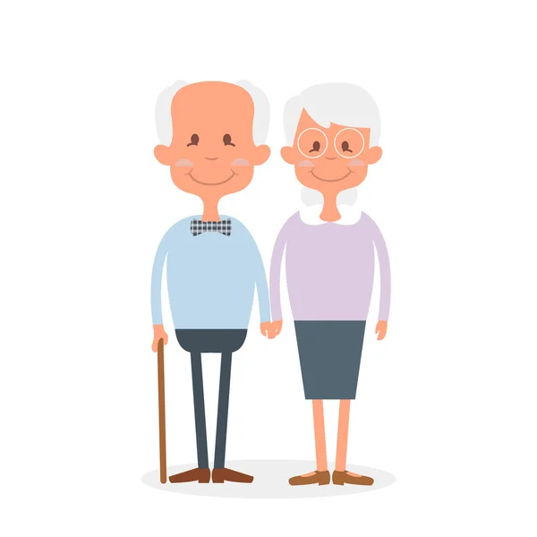 Szczęśliwa para starych, razem. Cute para seniorów, trzymając się za ręce. Dzień szczęśliwy dziadków. Ilustracja wektorowa Szczęśliwego emeryturę. — Wektor stockowy