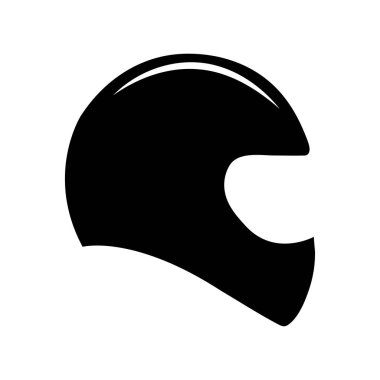 Yarış kaskı beyaz arka planda siyah bir siluet olarak gösterilir. Basit grafik, motor sporları ve yarışlarla ilişkili gösterişli tasarımı vurguluyor.