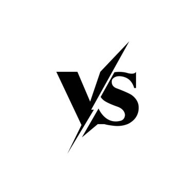 Black versus letters are divided by a sharp diagonal line in the middle, creating a dynamic split between the v and s shapes on a white background.