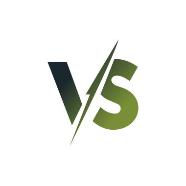 Green versus symbol displaying a dynamic modern battle split in the middle on a white background, perfect for competition and rivalry visualizations.