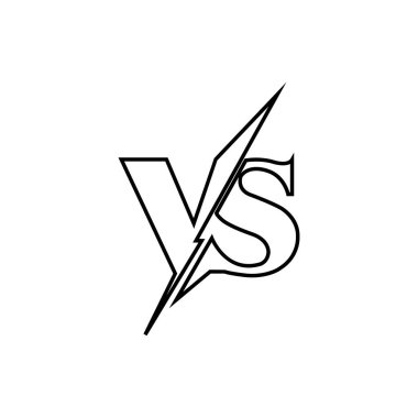Outlined letters v and s are intersected by a lightning bolt, creating a dynamic monochrome symbol in bold black lines against a clean white background.