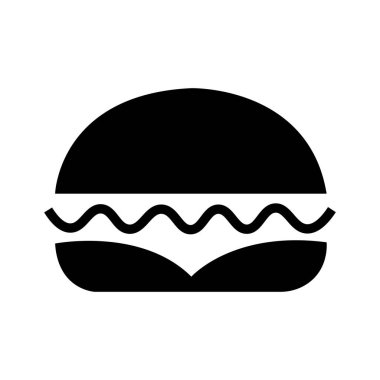 Simple burger in black silhouette, featuring wavy line details, suggesting fresh ingredients between the buns, set against a clean, transparent backdrop for versatility.