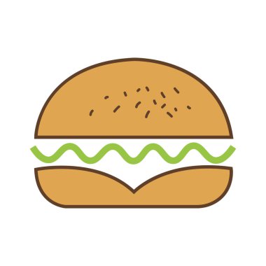 Clean burger depiction showcasing a seeded, golden brown bun and a wavy green filling, set against a transparent background to add depth and clarity.