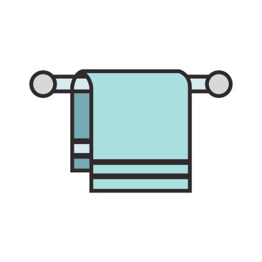 Clean turquoise towel hanging neatly on a simple gray metal towel bar, providing a fresh and minimalist element against the clean white background.