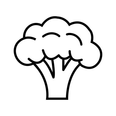 Simple broccoli floret outline features a vector vegetable with a thick line and minimalist design on a clean white background for versatility in use.