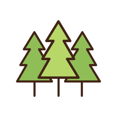 Three simple green pine trees stand arranged together closely in this minimalist line icon, showcasing a forest motif against a white background.