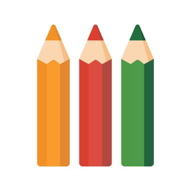 Three vibrant color pencils sit side by side against the white background, aligned symmetrically.