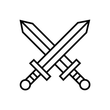 Two crossed swords show a simple bold outline against a pristine white background, creating a clean and striking monochrome image.