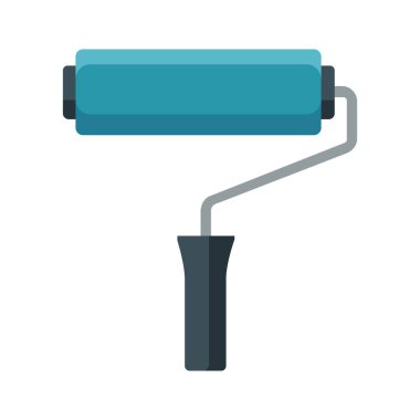 Gri saplı tek bir mavi boya silindiri izole edilir ve beyaz arka planda temiz ve basit bir çizim sağlar..