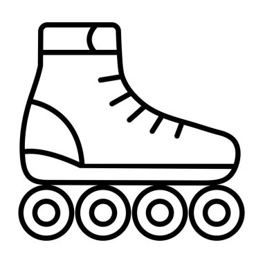 Dört tekerli stil sahibi bir paten çizildi. Görüntünün geri kalanı beyazken ana hatları siyahtır. Arkaplan beyaz.