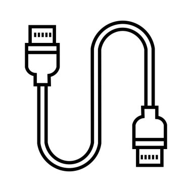 Siyah hat beyaz zemin üzerinde konnektörleri olan sarmalanmış bir hdmi kablosunu gösteriyor, bağlantılar ve teknolojiyi açıkça göstermek için mükemmel..