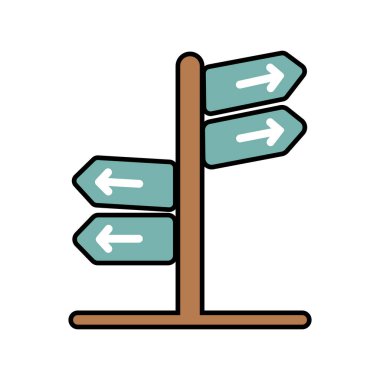 Asgari yönlü bir işaret direği, beyaz arkaplandaki merkezi bir tahta direğe bağlı açık yeşil ok işaretleri ile sağda ve solda birden fazla yol gösterir.