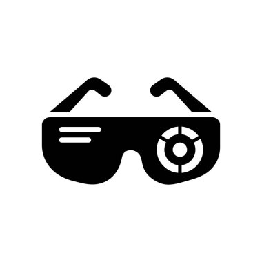 Siyah gözlük simgesi sağ tarafında bir çember sembolü gösterir, daire bölümlere ayrılır, beyaz arkaplana karşı sunulur.