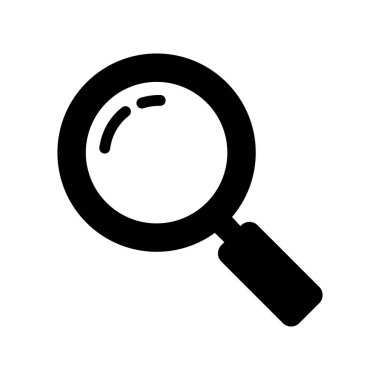 Basit bir siyah büyüteç simgesi, çok yönlü kullanım için temiz ve net bir vektör grafiği sağlayan beyaz bir arkaplan üzerine merkezlenir.