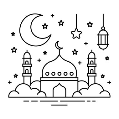Hilal ay ile Mübarek cami illüstrasyonu