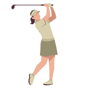 Golf kızı oyuncuları golf sopasıyla oynarken poz verir veya hareket ederler