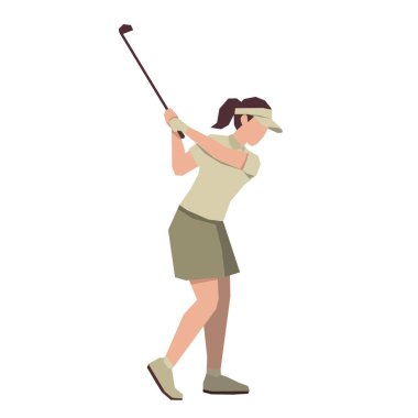 Golf kızı oyuncuları golf sopasıyla oynarken poz verir veya hareket ederler