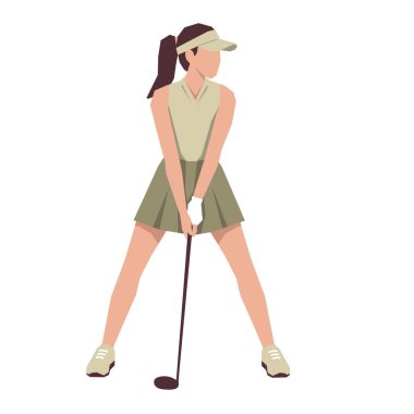 Golf kızı oyuncuları golf sopasıyla oynarken poz verir veya hareket ederler