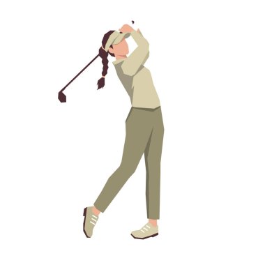 Golf kızı oyuncuları golf sopasıyla oynarken poz verir veya hareket ederler