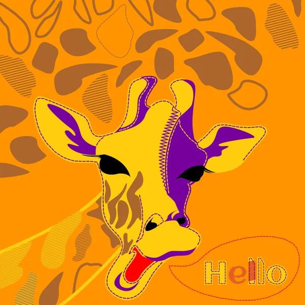 Niedliche Giraffe auf orangefarbenem Hintergrund hallo — Stockvektor