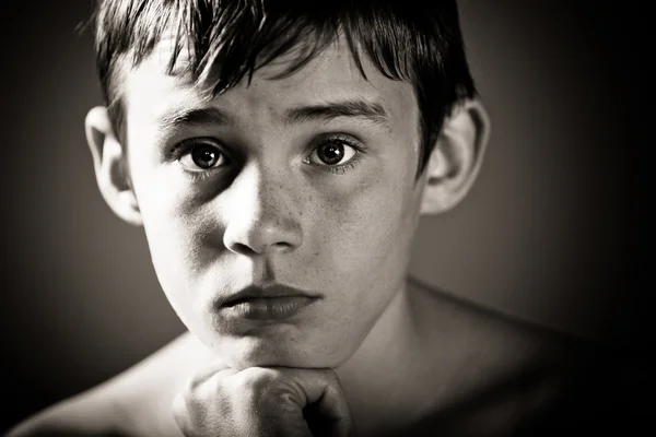 Worried Teenage Boy with Head Resting on Chin — 스톡 사진