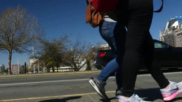 Turistas caminando Victoria Canadá — Vídeo de stock