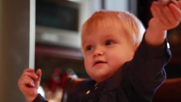 Happy little girl playing with plasticine — Stock Video