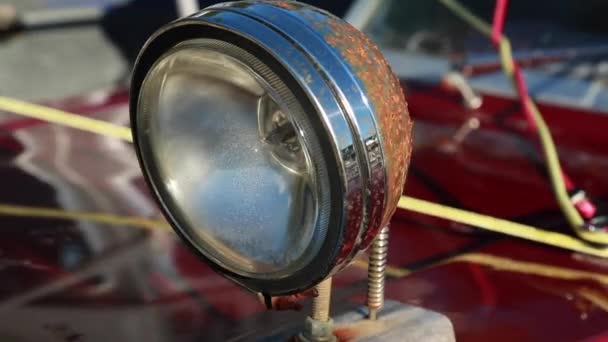 Corroded headlamp boat close up — Stock Video