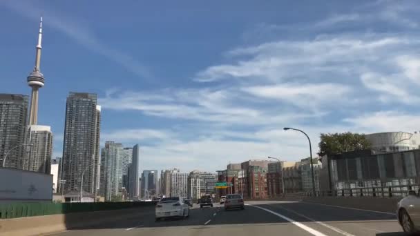 Driving downtown CN Tower Toronto Canada September 2020 — Stock Video