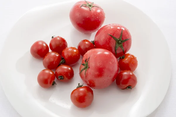 Es ist ein Foto von frischen Tomaten und Mini-Tomaten. — Stockfoto