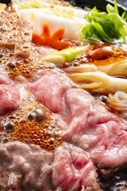 Delicious Japanese hot pot dish cooked with fresh beef