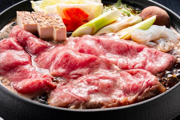 Delicious Japanese Hot Pot Dish Cooked Fresh Beef — Stockfoto