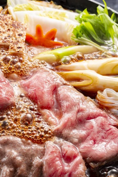 Delicious Japanese Hot Pot Dish Cooked Fresh Beef — 图库照片