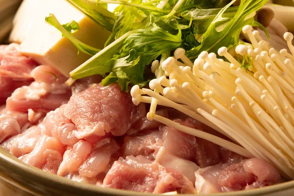 Hot Pot Dish Cooked Fresh Japanese Chicken — 图库照片