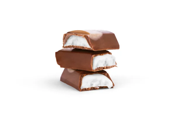 Chocolate bar with white cream on a white background — Stock Photo, Image