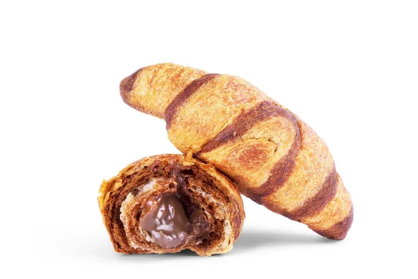 Francia croissant, csokoládé elszigetelt fehér background — Stock Fotó
