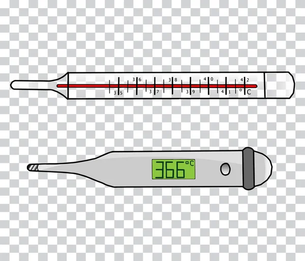 Klasické a digitální teploměry průhledné pozadí — Stockový vektor