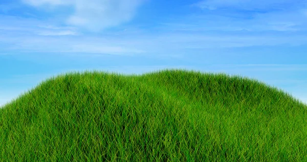 Representación 3D de un paisaje de hierba contra un cielo azul nublado —  Fotos de Stock