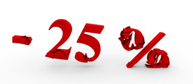 Kırmızı yirmi beş yüzde. % 25 indirim. 3D çizim.