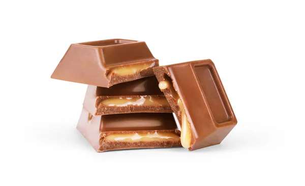 Ciocolată cu caramel pe un fundal alb — Fotografie, imagine de stoc