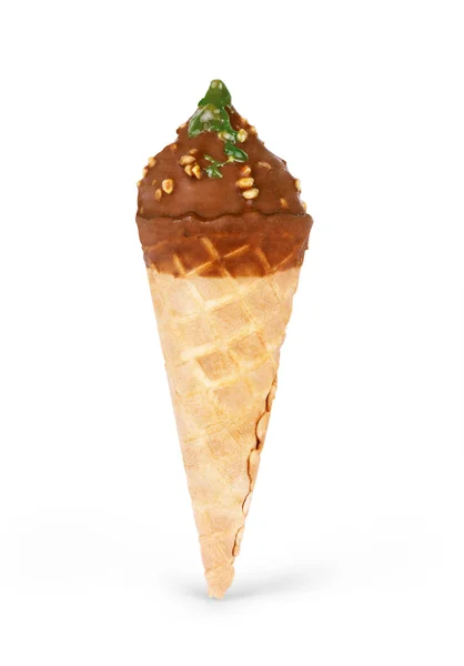 Cono de helado verde recubierto de chocolate — Foto de Stock