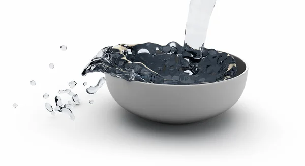 3D-Darstellung des Wassers in einer Schüssel isoliert auf weißem Hintergrund — Stockfoto